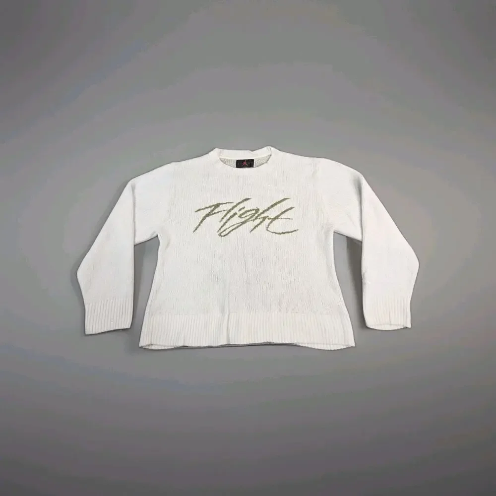 Jordan Flight Men's Sz S Heritage Knit Crewneck Sweater White FD7389-133 C36